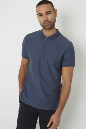 Threadbare Mens Textured Cotton Quarter Zip Polo Shirt - Size Small