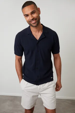 Threadbare Mens Textured Revere Collar Knitted Shirt - Size 2XL