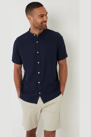 Threadbare Mens Grandad Collar Linen Blend Short Sleeve Shirt - Size Large