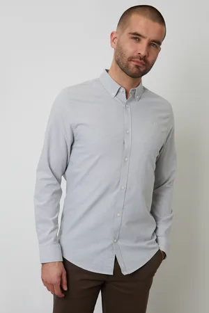 Threadbare Mens Pale Oxford Cotton Slim Fit Long Sleeve Shirt - Size Small
