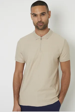 Threadbare Mens Textured Cotton Quarter Zip Polo Shirt - Size Small