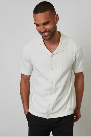 Threadbare Mens Textured Panel Revere Collar Knitted Shirt - Size 2XL