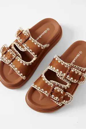 Threadbare Womens Contrast Stitch Chunky Sliders - Size UK 6