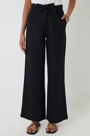 Threadbare Womens Belted Linen Blend Wide Leg Trousers - Size 16 UK