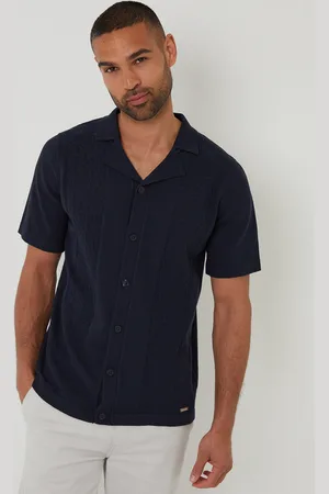 Threadbare Mens Textured Panel Revere Collar Knitted Shirt - Size X-Large