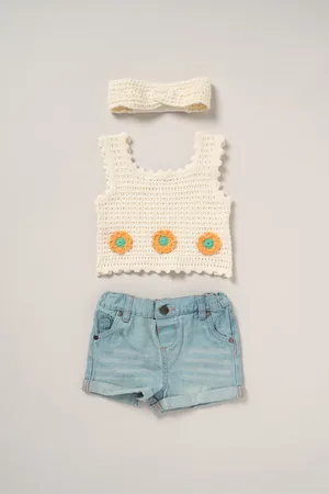 MISS Girls True Knit Top, Shorts and Headband Outfit Set - - Size 7Y