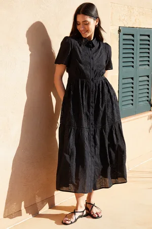 Threadbare Womens Short Sleeve Collared Broderie Maxi Shirt Dress - Size 12 UK