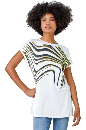 Roman Womens Abstract Foil Print Tunic T-Shirt - - Size 12 UK