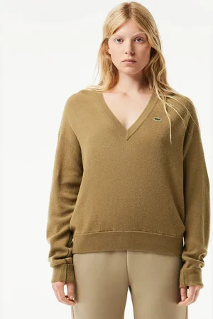 Lacoste Womens Relaxed Fit Carded Wool Moss Stitch Sweater in - Size 14 UK