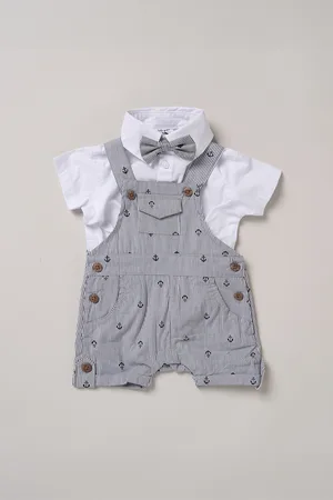 Little Gent Baby Bodysuit Shirt, Dungarees and Bowtie Outfit Set - - Size 3M
