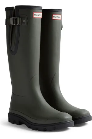 Hunter Downpour Adjustable Boot Rubber Mens Dark Olive/Black Wellington Boots - - Size UK 12