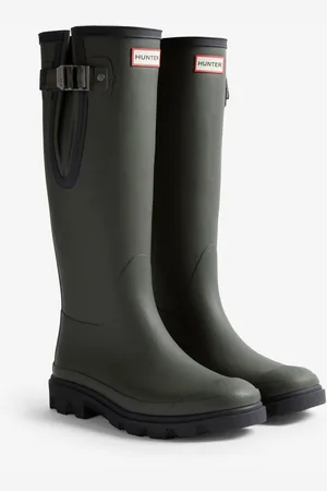 Hunter Downpour Adjustable Boot Rubber WoMens Dark Olive/Black Wellington Boots - - Size UK 7