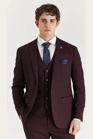 PAUL ANDREW Mens Wine Suit Blazer Prince Of Wales Formal - - Size 44 (Chest)