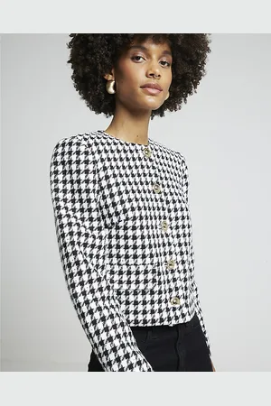 River Island Womens Trophy Jacket Boucle Dogtooth Cropped - Size 18 UK