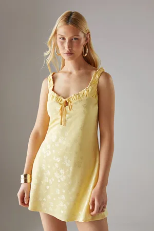 warehouse Womens Satin Jacquard Ruched Bust Tie Mini Slip Dress - - Size 6 UK