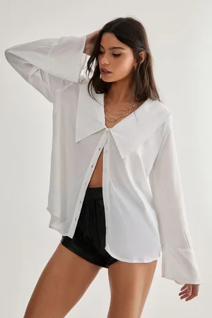NASTY GAL Womens Oversized Collar Fluted Sleeve Shirt - - Size 8 UK