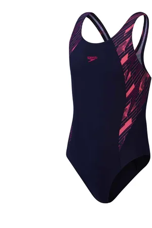 Speedo Girls Hyperboom Splice Muscleback One Piece Swimsuit (Navy/Pink) - - Size 5-6Y