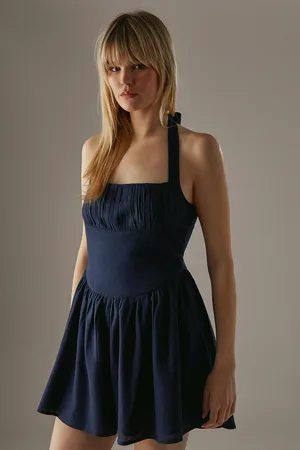 warehouse Womens Premium Linen Blend Pintuck Halter Babydoll Playsuit - Viscose - Size 12 UK