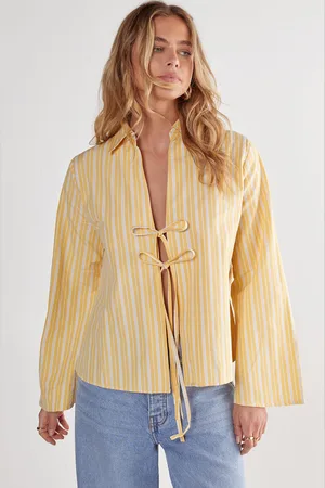 NASTY GAL Womens Cotton Stripe Tie Front Wide Cuff Shirt - - Size 12 UK