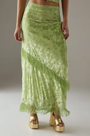 warehouse Womens Devore Fringe Detail Midi Skirt - - Size 16 UK