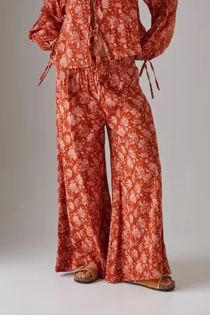 warehouse Womens Cheesecloth Shirred Waist Wide Leg Trousers - - Size 12 UK