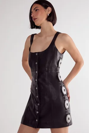 NASTY GAL Womens Real Leather Buckle Detail Western Mini Dress - - Size 18 UK