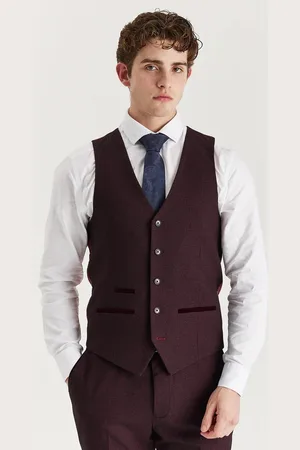 PAUL ANDREW Mens Wine Suit Waistcoat Prince Of Wales Formal - - Size 38 (Chest)