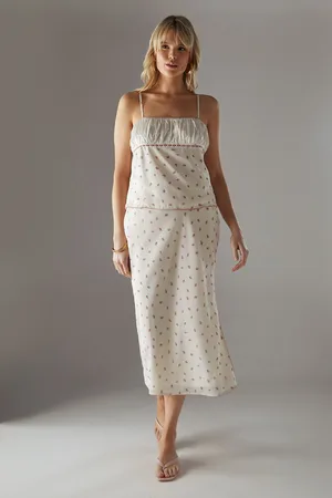 warehouse Womens Georgette Lace Trim Bias Midi Skirt - - Size 12 UK