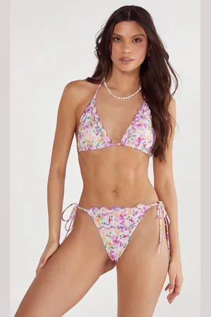 NASTY GAL Womens Ditsy Floral Embroidered Scallop Triangle Bikini - - Size 6 UK