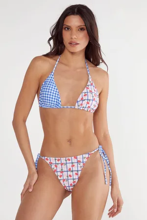 NASTY GAL Womens Floral Gingham Mix Triangle Bikini - - Size 14 UK