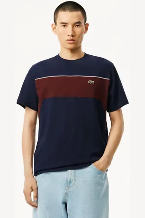 Lacoste Mens Cotton Colour-Block T-Shirt in Navy Red - Size X-Small