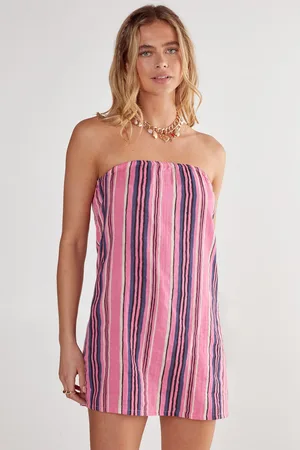 NASTY GAL Womens Cotton Gauze Stripe Bandeau Mini Dress - - Size 14 UK