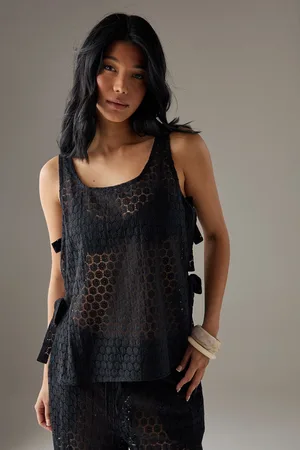 warehouse Womens Crochet Tie Side Tank Top - Cotton - Size 12 UK