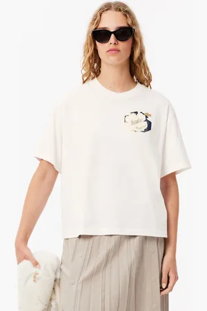 Lacoste Womens Oversized Flower Print Cotton T-Shirt in - Size 6 UK