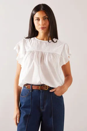 wallis Womens BRODERIE FRILL SLEEVE TOP - Cotton - Size 20 UK