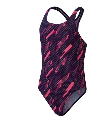 Speedo Girls Hyperboom Medalist All-Over Print Swimwear (Navy/Pink) - - Size 5-6Y