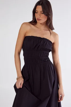 NASTY GAL Womens Cotton Poplin Bandeau Ruched Midi Dress - - Size 14 UK