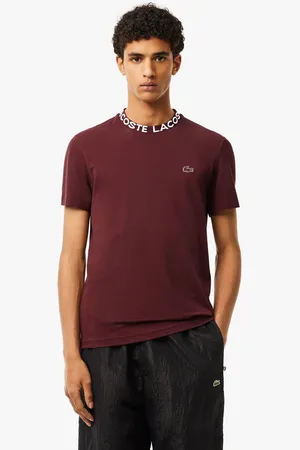 Lacoste Mens Lightweight Piqué Jacquard Neck T-Shirt in red - Size Small