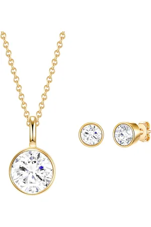 Rafaela Donata Womens Set (necklace + stud earring) sterling silver yellow embellished with swarovski crystals white - One Size