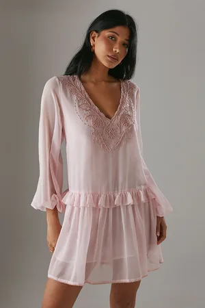 warehouse Womens Hand Embellished Chiffon Sequin Mini Smock Dress - - Size 12 UK
