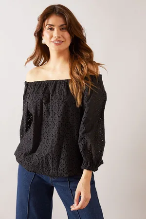 wallis Womens Broderie Puff Sleeve Top - Cotton - Size 10 UK