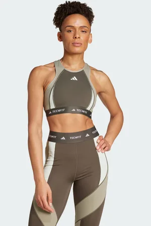 adidas Womens TECHFIT Medium-Support High-Neck Colorblock Bra - Recycled Material - Size M (C-D)