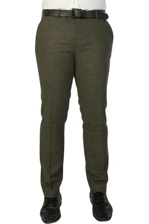 PAUL ANDREW Mens Olive Wool Blend Tweed Formal Trousers - Size 42 (Waist)