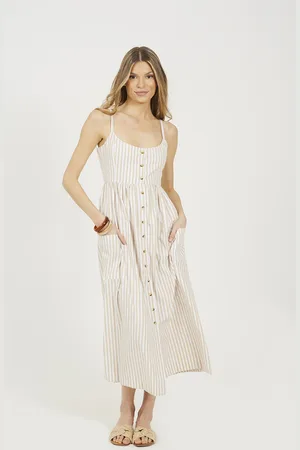 Brave Soul Womens Stripe Button Down Midi Dress - Size Medium