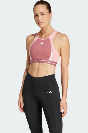 adidas Womens TECHFIT Medium-Support High-Neck Colorblock Bra - Recycled Material - Size L (A-B)