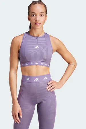 adidas Womens Powerimpact Training Medium-Support Techfit High-Neck Zip Bra - Recycled Material - Size S (A-B)