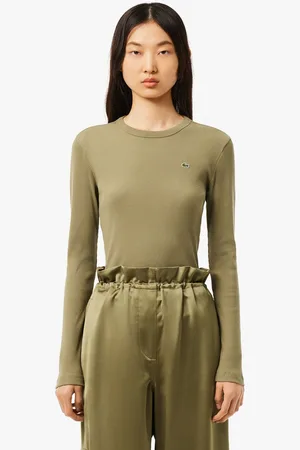 Lacoste Womens Slim Fit Ribbed Cotton T-Shirt in - Size 14 UK