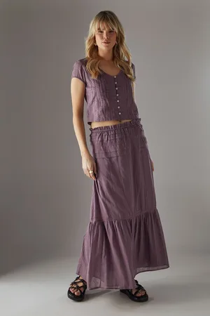 warehouse Womens Cotton Dobby Trim Insert Boho Skirt - - Size 8 UK