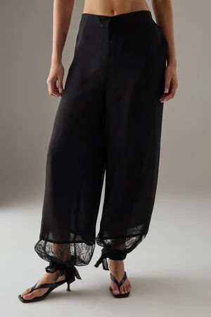 warehouse Womens Lace Insert Chiffon Cuffed Trousers - - Size 10 UK