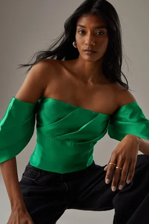warehouse Womens Structured Pleat Detail Bardot Top - - Size 6 UK